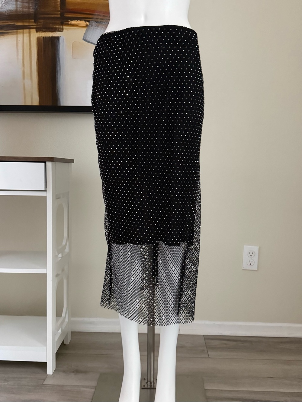 Sincerely Jules Black Polka Dot Mesh Midi Skirt